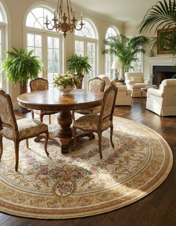Detail image of 10' x 10' Easy-Clean Traditional Indoor / Outdoor Round Rug