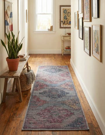 Antique Blue Washable Sisu Runner Rug
