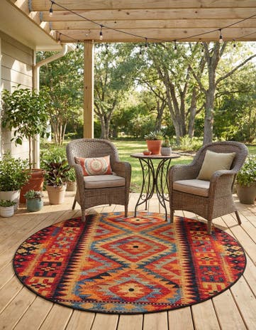 5' x 5' Easy-Clean Tribal Indoor / Outdoor Round Rug