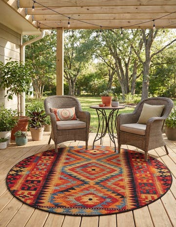 Easy-Clean Tribal Indoor / Outdoor Round Rug