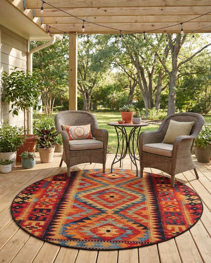 5' x 5' Easy-Clean Tribal Indoor / Outdoor Round Rug