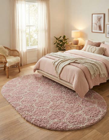 Light Pink Lattice Shag Oval Rug