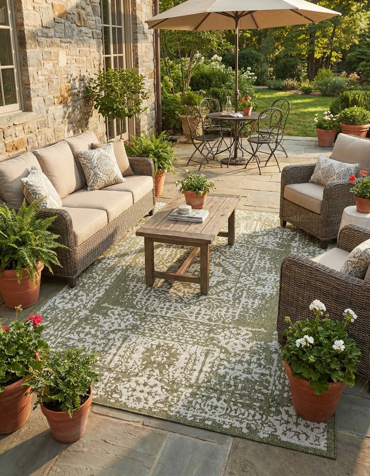 Detail image of 10' x 14'  Washable Traditional Indoor / Outdoor Rug