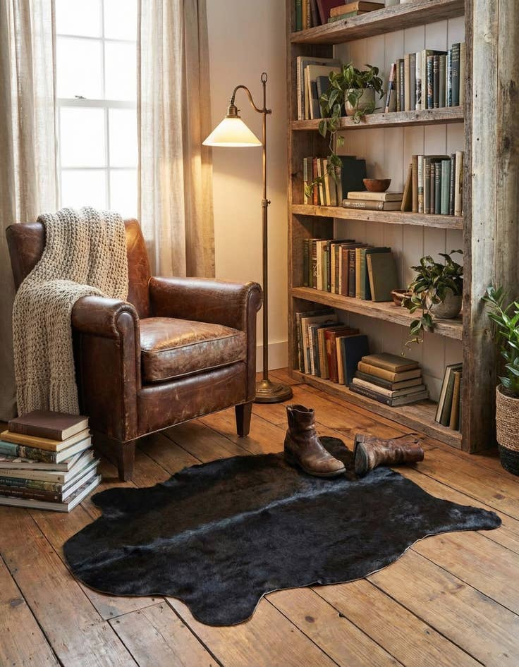 Detail image of 2' 2 x 2' 10 Cowhide Leather Rug