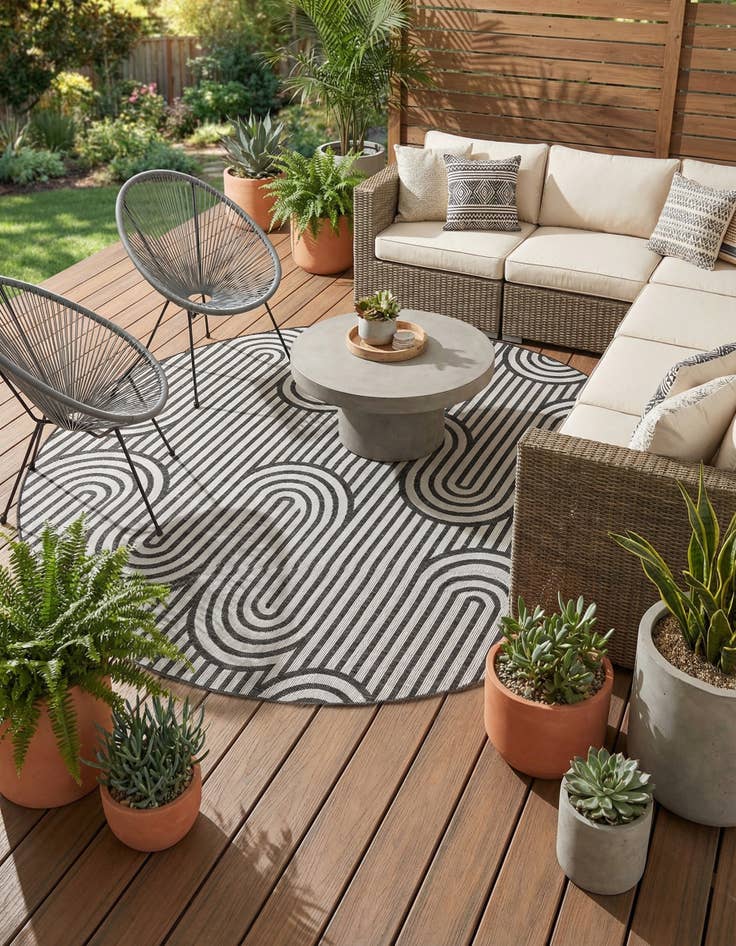 Detail image of 10' x 10'  Washable Modern Indoor / Outdoor Round Rug