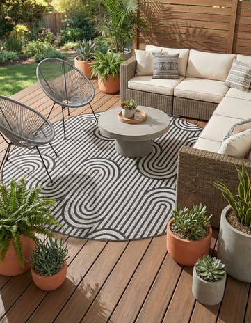 10' x 10' Easy-Clean Modern Indoor / Outdoor Round Rug