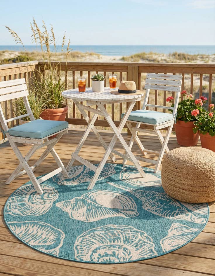 Detail image of 5' 3 x 5' 3  Washable Coastal Indoor / Outdoor Round Rug