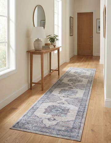 Ivory and Gray Washable Mangata Runner Rug