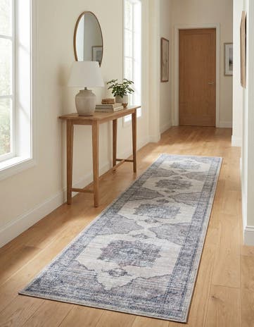 Ivory and Gray Washable Mangata Runner Rug