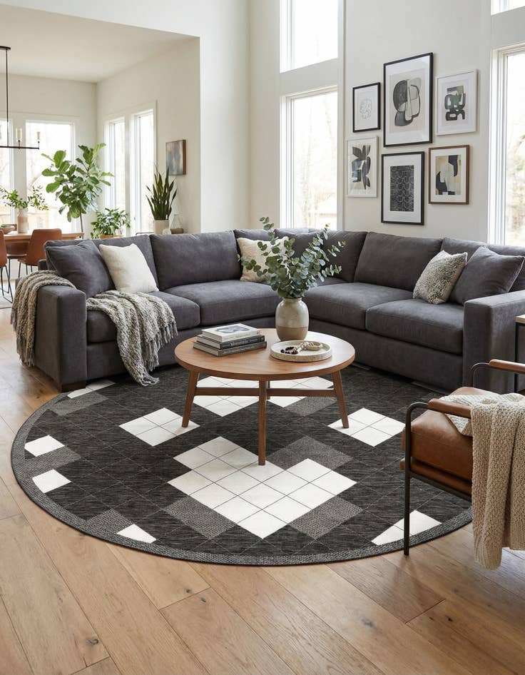 Detail image of 12' x 12'  Washable Modern Indoor / Outdoor Round Rug