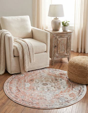 Rose Pink Madeline Vintage Round Rug