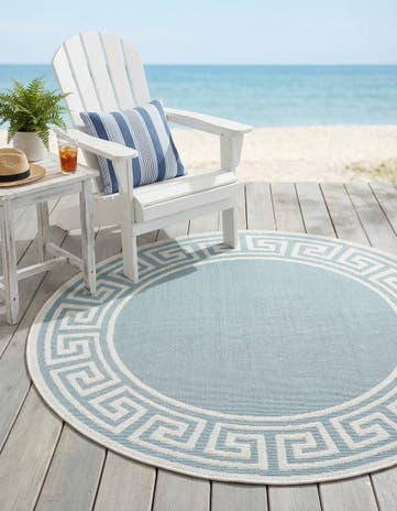 Aqua Easy-Clean Coastal Indoor / Outdoor Round Rug