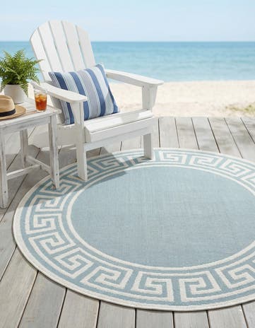 Aqua Easy-Clean Coastal Indoor / Outdoor Round Rug