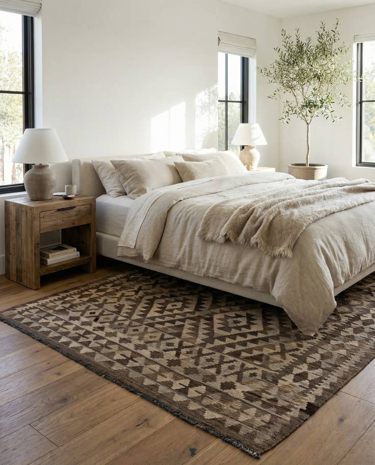 Detail image of 4' 6 x 6' 3 Hand Woven Kilim Maymana Wool Rug
