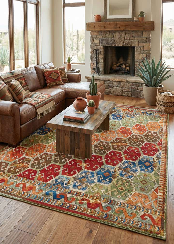 9' x 12' Easy-Clean Southwestern Indoor / Outdoor Rug