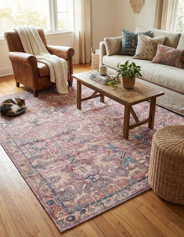 Pink Washable Nostalgia Square Rug