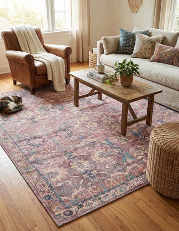 Pink Washable Nostalgia Square Rug