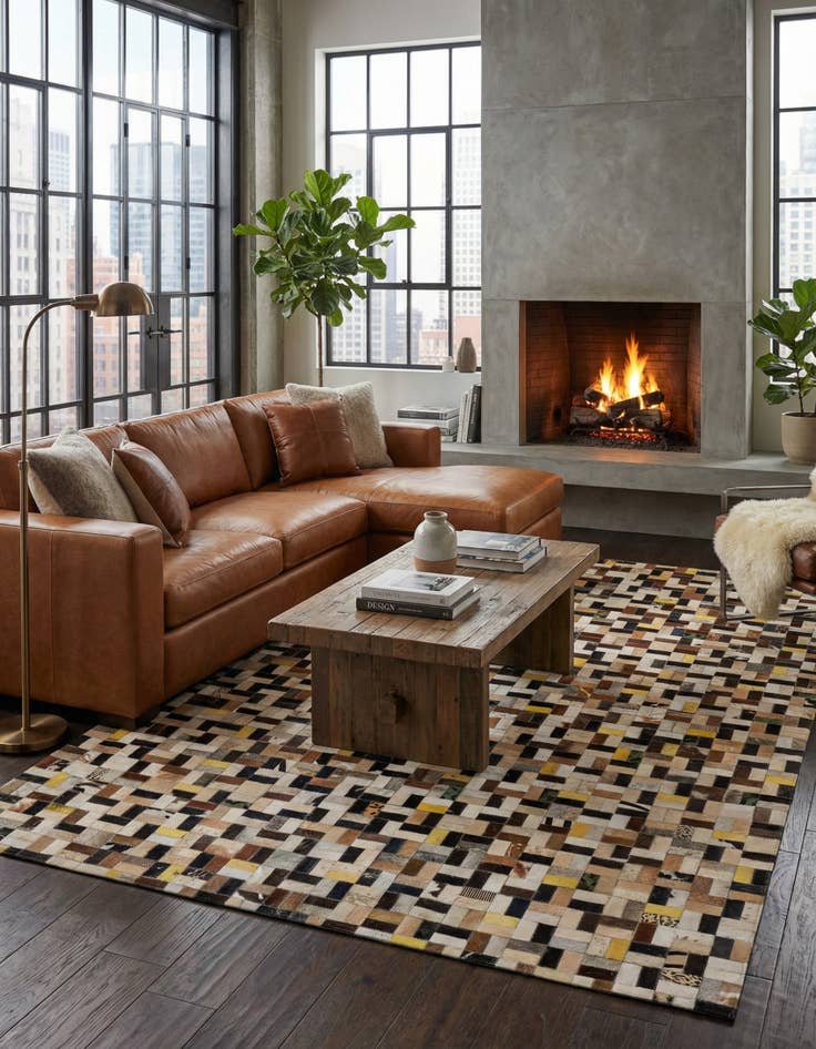 Detail image of  5' 1 x 8' Cowhide - Patchwork Rug