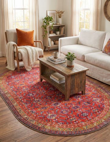 Red Washable Timeless Oval Rug