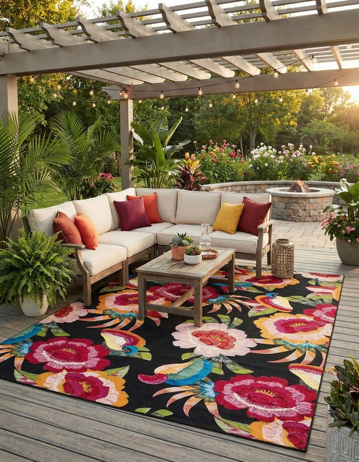 Detail image of  10' x 13'  Washable Botanical Indoor / Outdoor Rug