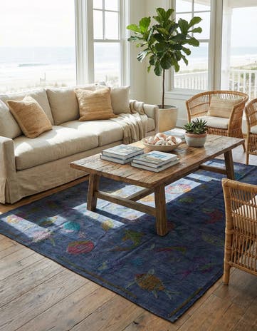 4' 3 x 5' 7 Hand Woven Kilim Suzani Wool Rug