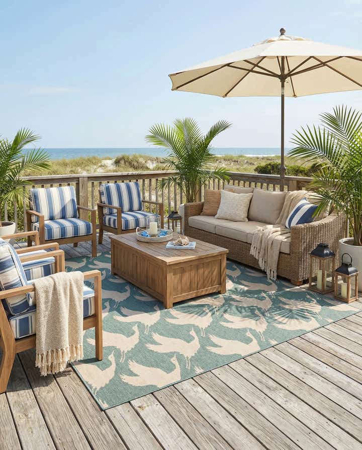 7' 10 x 7' 10 Easy-Clean Coastal Indoor / Outdoor Square Rug