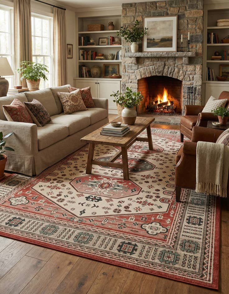 Detail image of  10' x 14'  Washable Traditional Indoor / Outdoor Rug