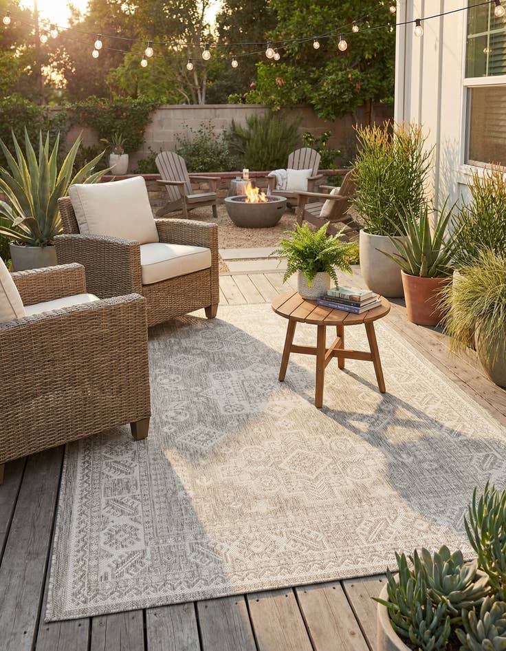 Detail image of 5' 3 x 8'  Washable Aztec Indoor / Outdoor Rug