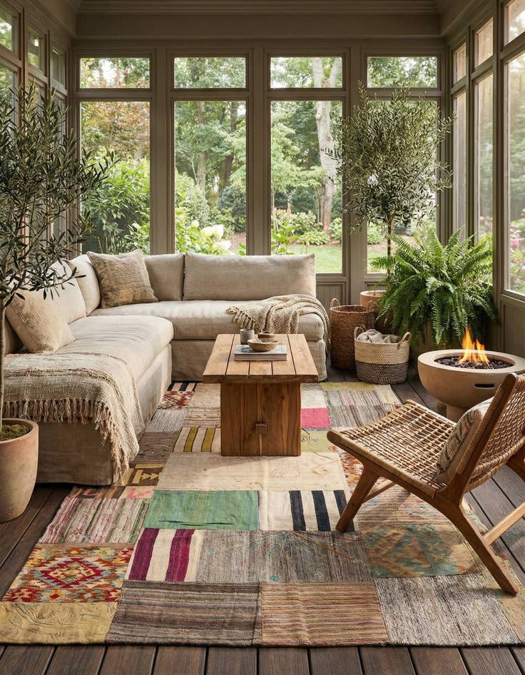 Detail image of 5' 3 x 8' 10  Hand Woven Kilim Patchwork Wool Rug