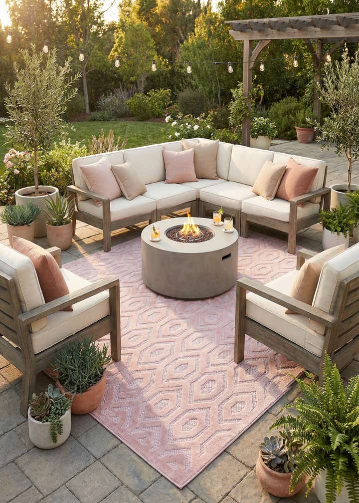 7' 10 x 10' Easy-Clean Trellis Textured Indoor / Outdoor Rug