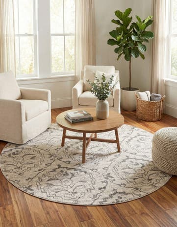 Ivory Damask Round Rug