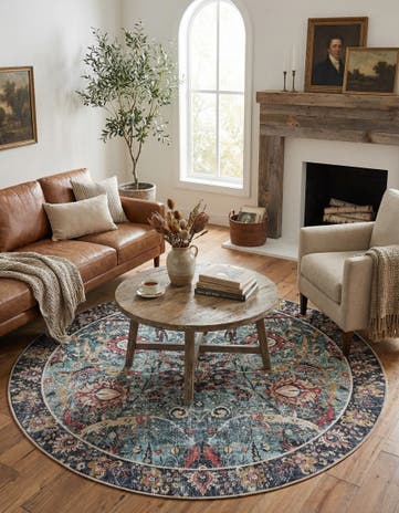 Vintage Green Washable Timeless Round Rug