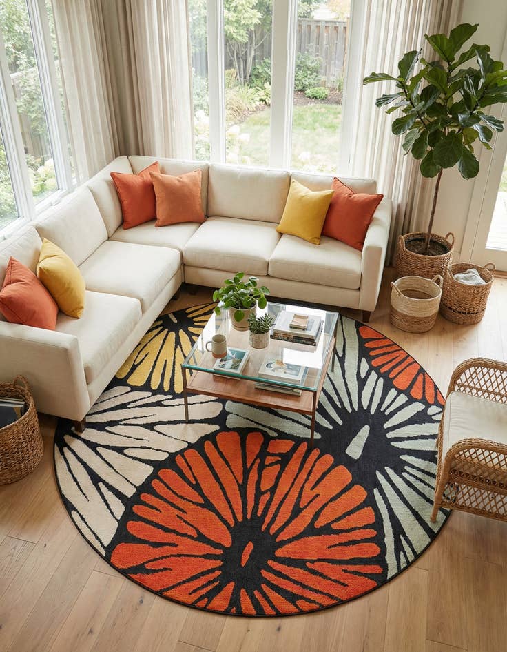 Detail image of 7' 10 x 7' 10 Easy-Clean Casablanca Indoor / Outdoor Round Rug