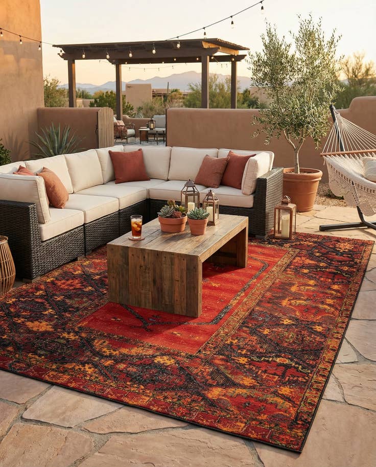 Detail image of 7' 10 x 11' Easy-Clean Tribal Indoor / Outdoor Rug
