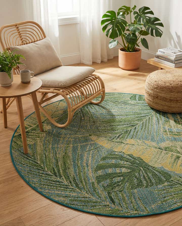 155cm x 155cm Leicht zu reinigen Botanical Innen- / Außenbereich Rund Teppich