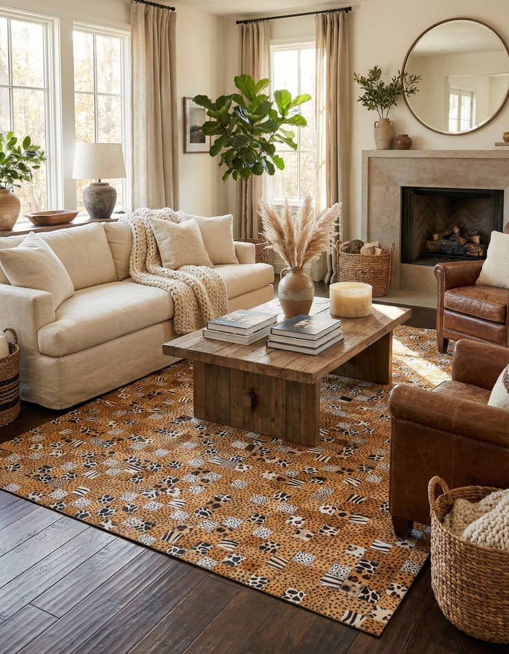 Detail image of 5' 1 x 8' Cowhide Leather Rug