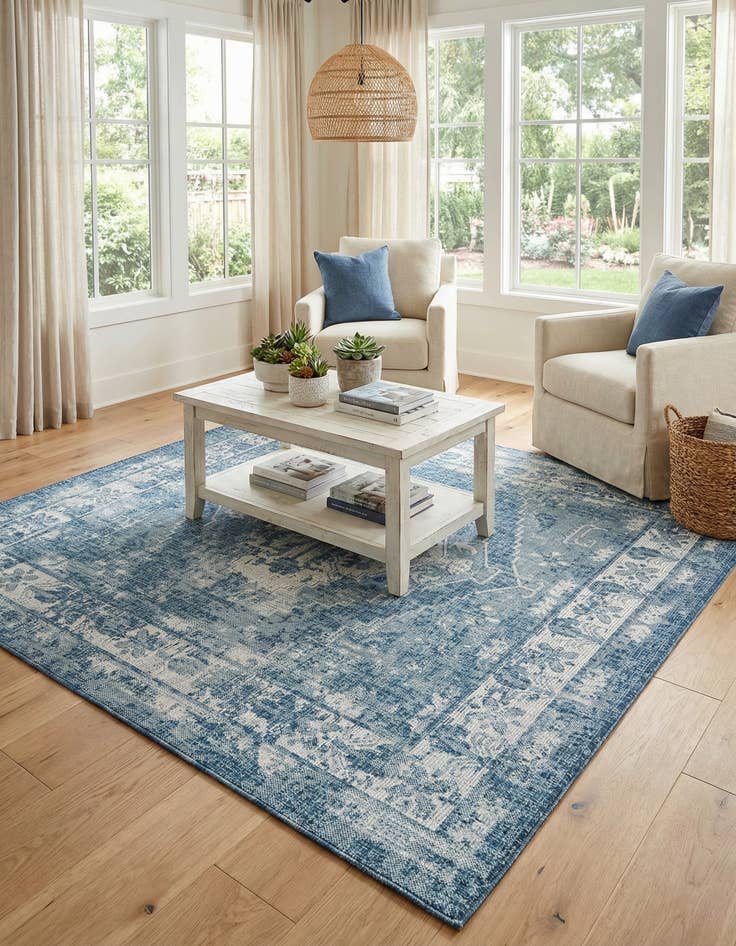 Detail image of 7' 10 x 7' 10  Washable Traditional Indoor / Outdoor Square Rug