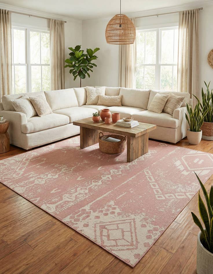 Detail image of 13' x 13'  Washable Bohemian Indoor / Outdoor Square Rug