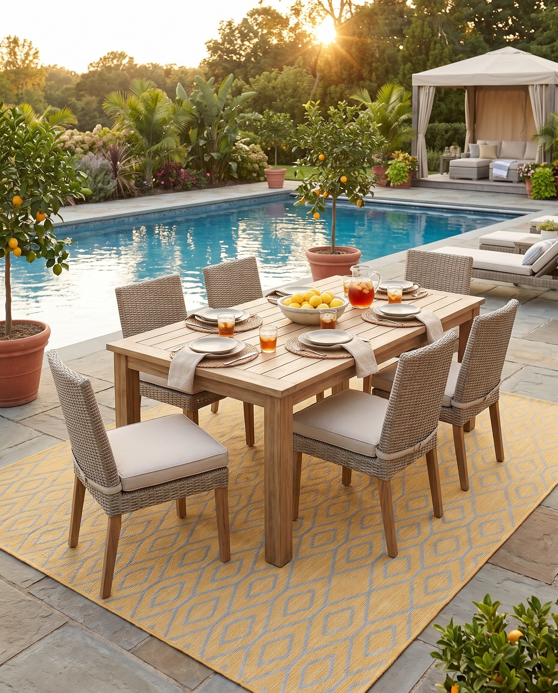 Yellow and Aqua Easy-Clean Jill Zarin Turks and Caicos Indoor / Outdoor Rug