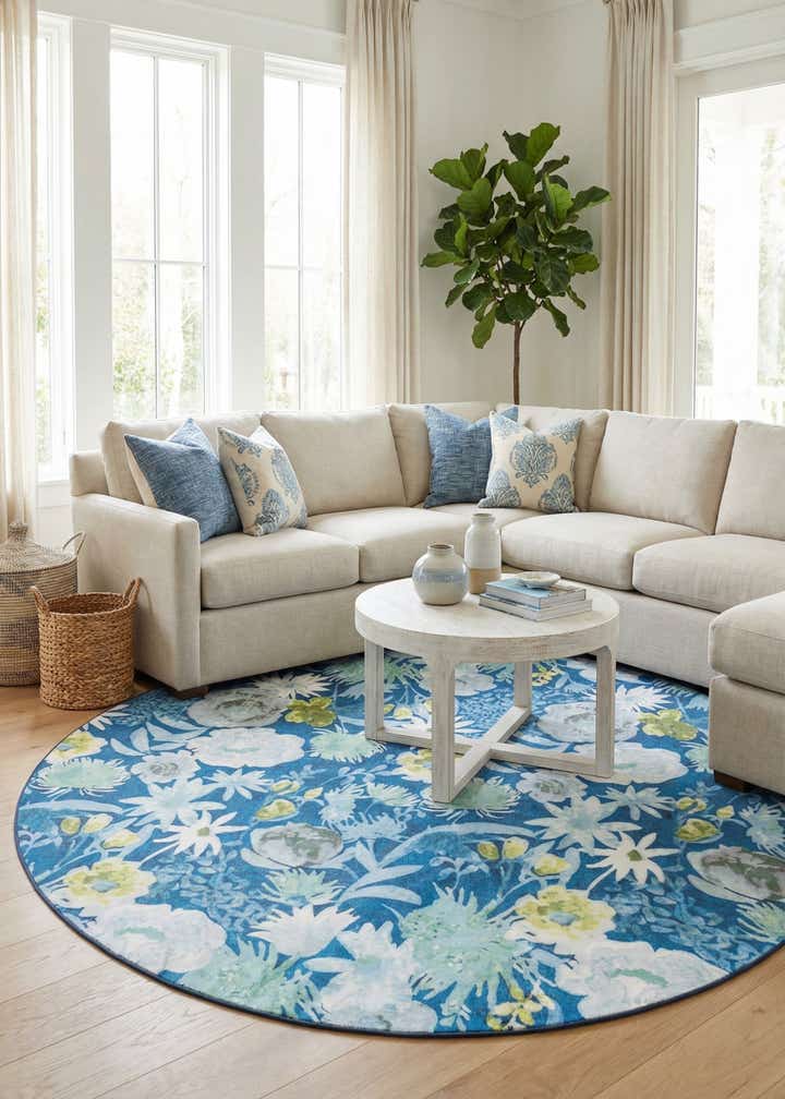 10' x 10' Easy-Clean Jill Zarin Caribbean Indoor / Outdoor Round Rug