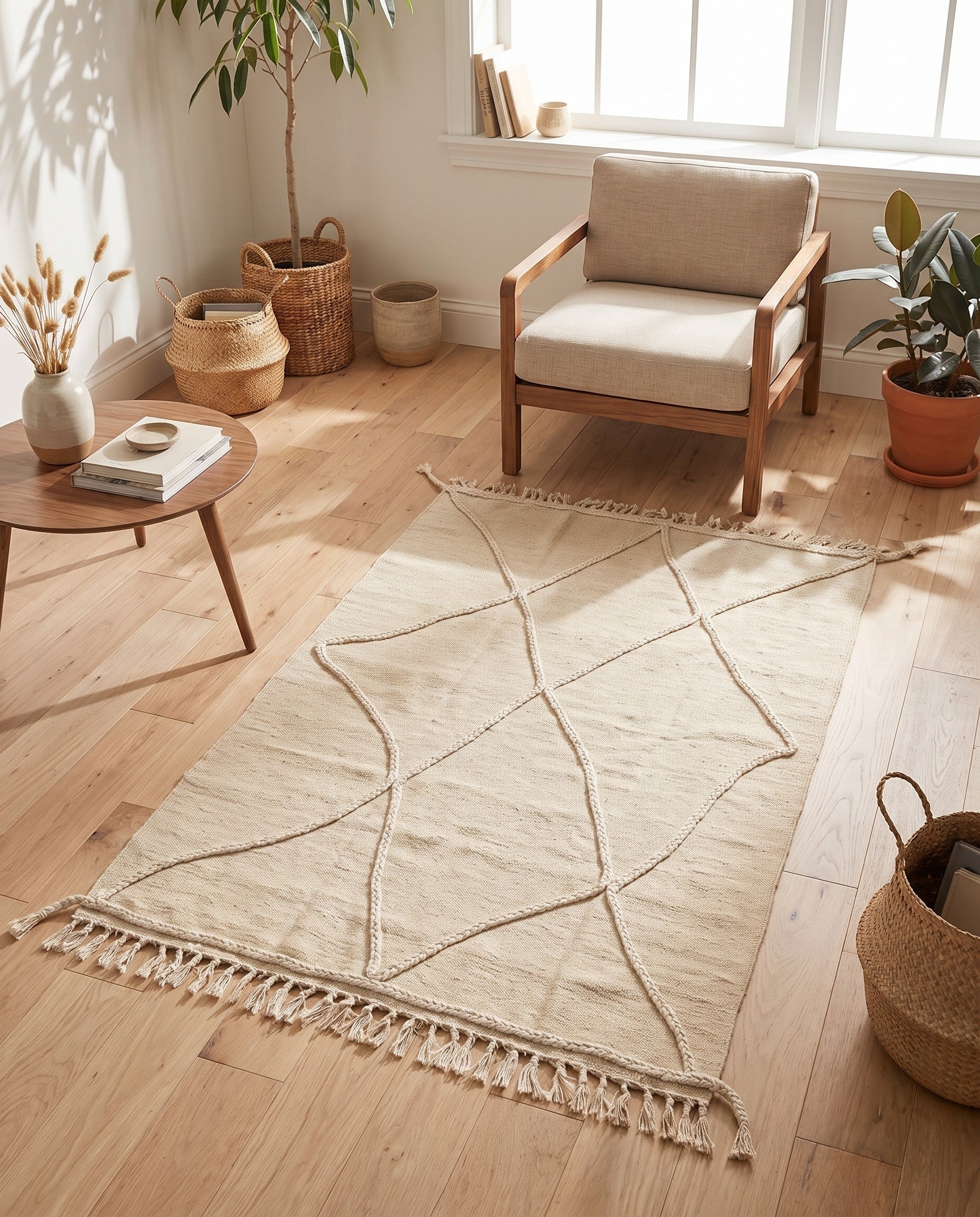 3' 5 x 5' Hand Knotted Moroccan Wool Rug