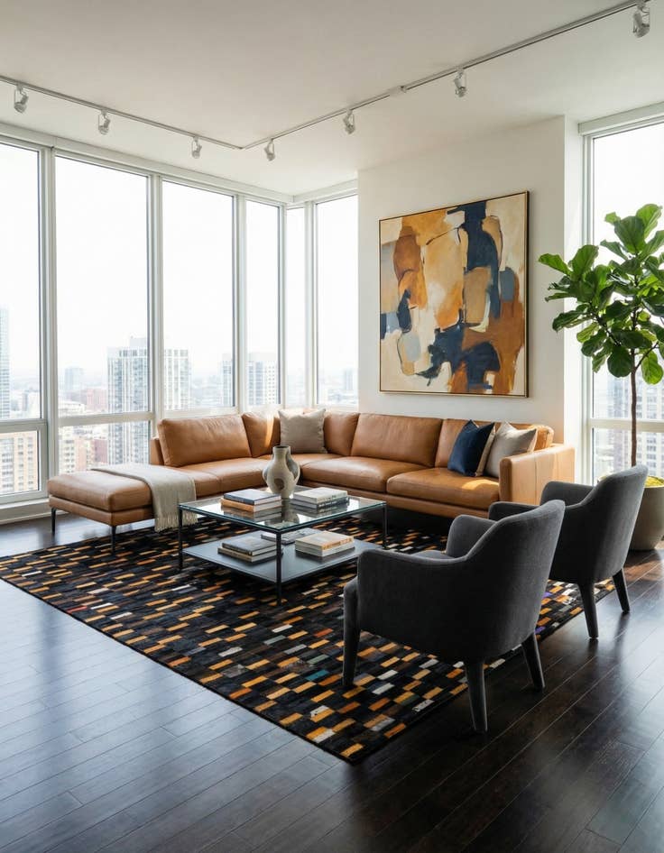 Detail image of  5' 1 x 8' Cowhide - Patchwork Rug