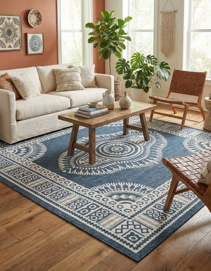 Detail image of 13' x 13'  Washable Traditional Indoor / Outdoor Square Rug