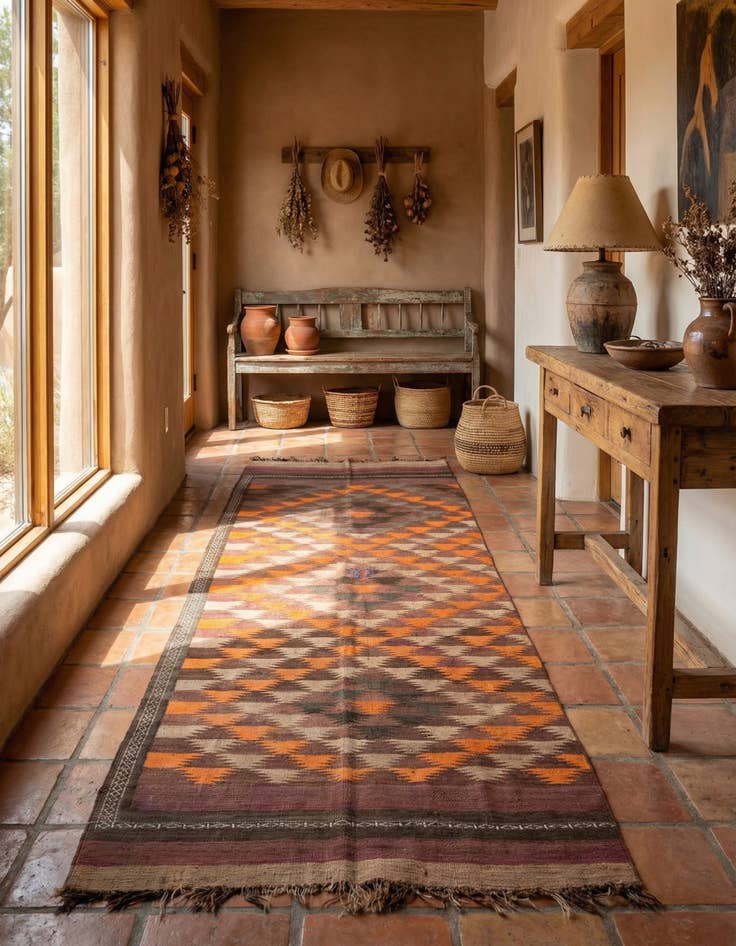 Detail image of 4' 2 x 11' 9  Hand Woven Kilim Maymana Wool Runner Rug