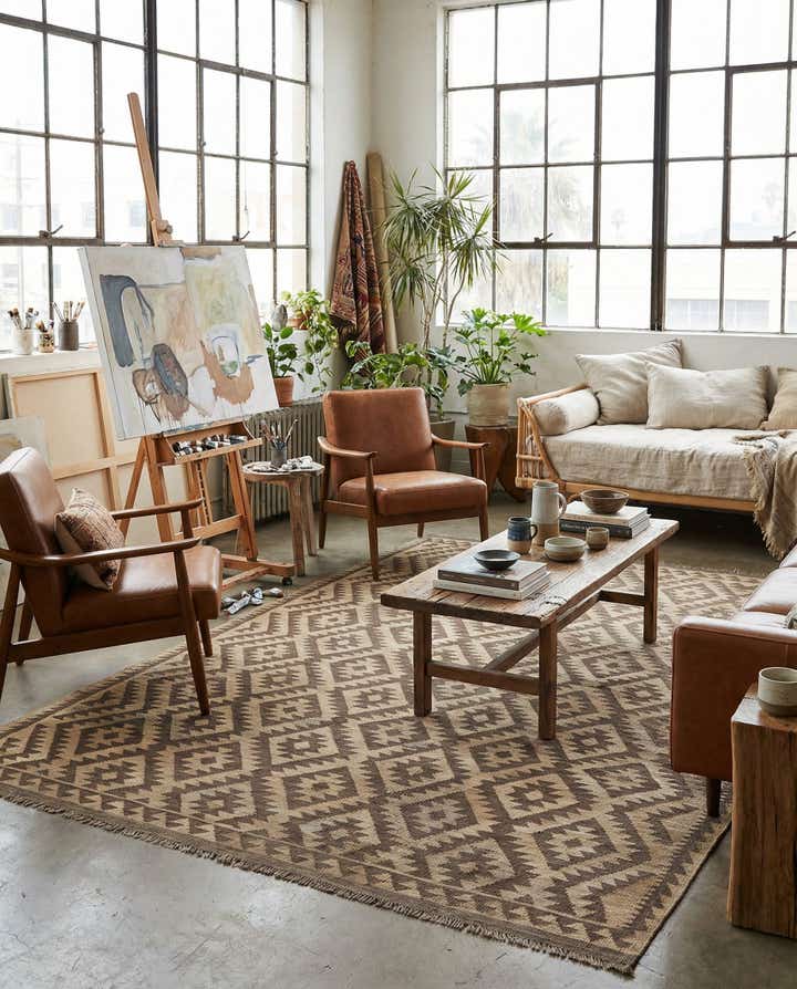 6' 8 x 9' 8 Hand Woven Kilim Maymana Wool Rug