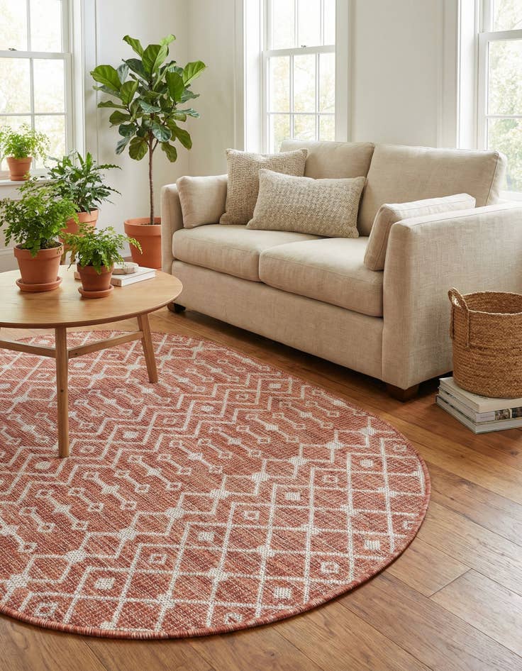 Detail image of 3' x 5' 3 Easy-Clean Trellis Indoor / Outdoor Oval Rug