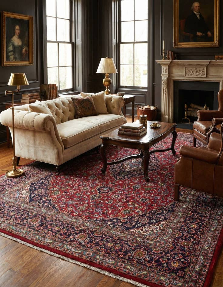 Detail image of 9' 6 x 12' 7 Hand Knotted Mashad Persian Wool Rug