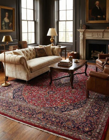 9' 6 x 12' 7 Hand Knotted Mashad Persian Wool Rug