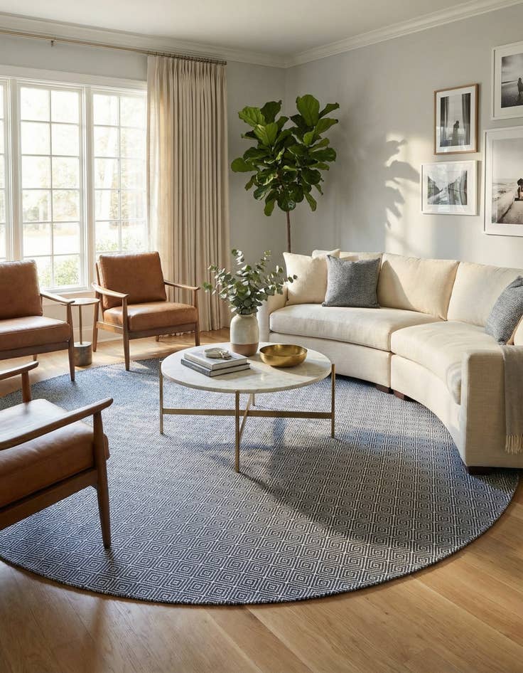 Detail image of 12' x 12'  Hand Woven Geo Trellis Flatweave Round Rug