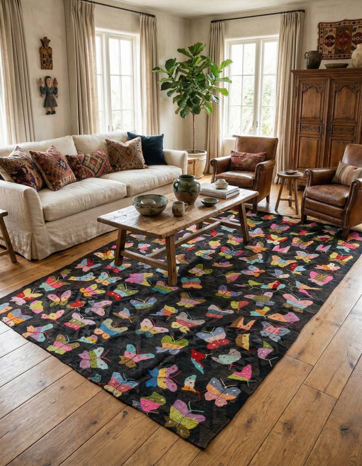 Detail image of 6' 5 x 9' 4 Hand Woven Kilim Suzani Wool Rug